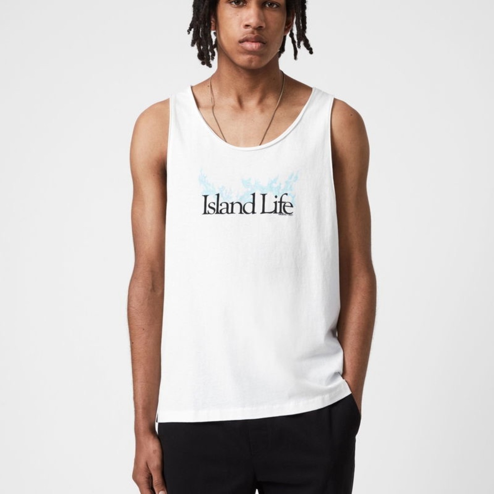 NWT Allsaints Island Life Raw Edge Tank “Island Life” White Size XXL